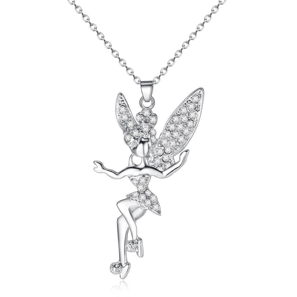 Fantasy Elf Pendant Zircon Necklace Fairy Shaped  Silver Fine Necklace for Women Gift Jewelry