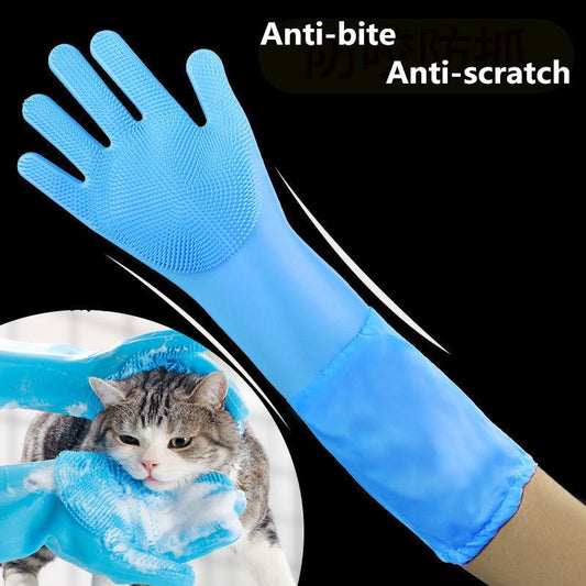 Dog Cat Bathing Gloves Massage Brush Extended Anti-cat Scratch Bites Dog Pet Gloves Dedicated Artifact Pet Grooming Hair Removal Washing Gloves