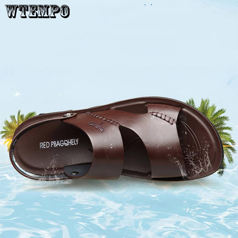 Summer Men Genuine Leather Sandals Beach Casual Sandals Slippers Dual-use Sandals