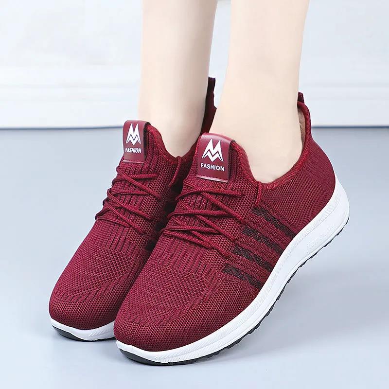 Women's Casual Sneakers Breathable Mesh Sports Shoes Mother Soft Sole Lightweight Non Slip Solid Color Shoes