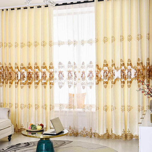 1/2pcs High-end Hollow European Water-soluble Embroidered Curtains for Living Room Balcony Bedroom Thick Double-layer Curtains