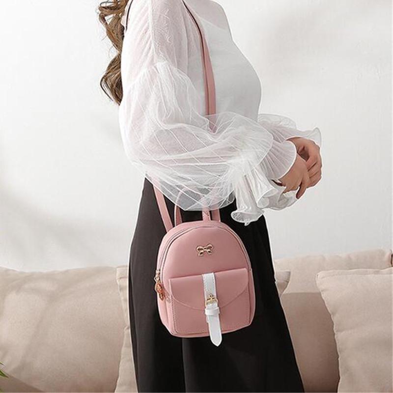 Small Daypack For Girls Mini Shoulder Bags Pure Backpack with Bowknot Belt Decors Packbag