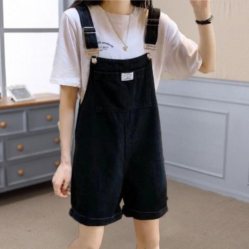 Solid Color Denim Suspenders Shorts Women's Summer Clothes Korean Version of Loose Sweet Students All-match Thin Suspenders Five-point Pants