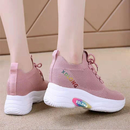 Women's 7cm Increases High Sports Shoes Thick Bottom Soft Bottoming Shoes Ladies Casual Old Shoes Elegant Net Shoes