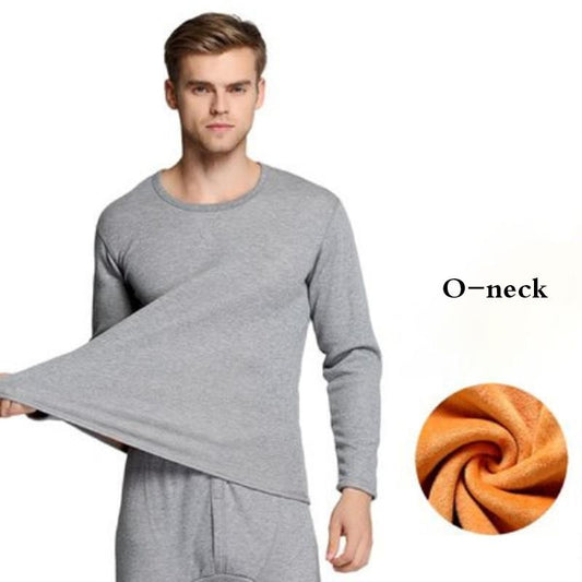 Men Winter Thermal Underwear Plus Velvet Thickened O-neck V-neck Tops Pants Male Tight Suit Windproof Soft Lining Long Sleeve High elasticity Slim