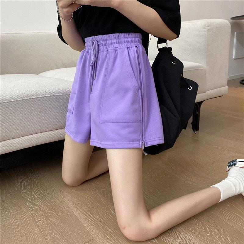 WTEMPO Women's Plus Size Loose Zipper Wide-leg Casual Pants Student Sports Shorts Elastic Waist Convenient Big Pocket Gym Stadium