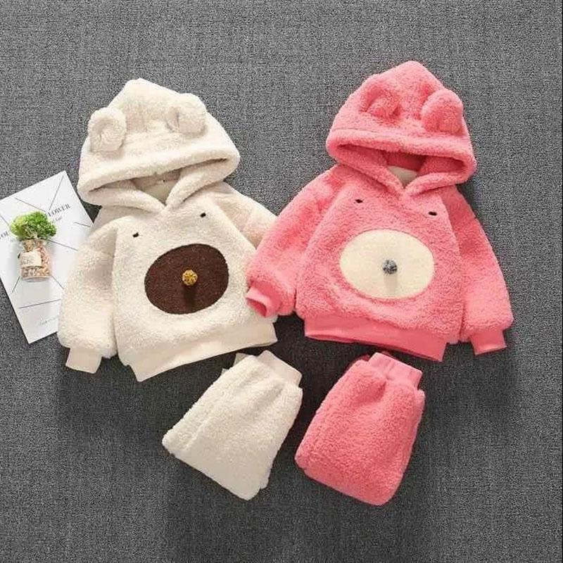 Baby Winter Clothes Girls Boys Suits Plus Velvet Warm Suits Children's Two-piece Casual Suits Cute Sets