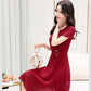 Women's Summer Dress Slim Solid Color V-neck Chiffon Long Skirt