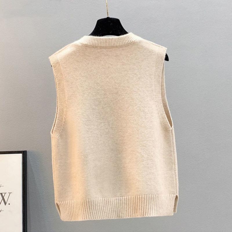 Ladies Vest Short Spring Versatile V-Neck Sleeveless Knit Sweater