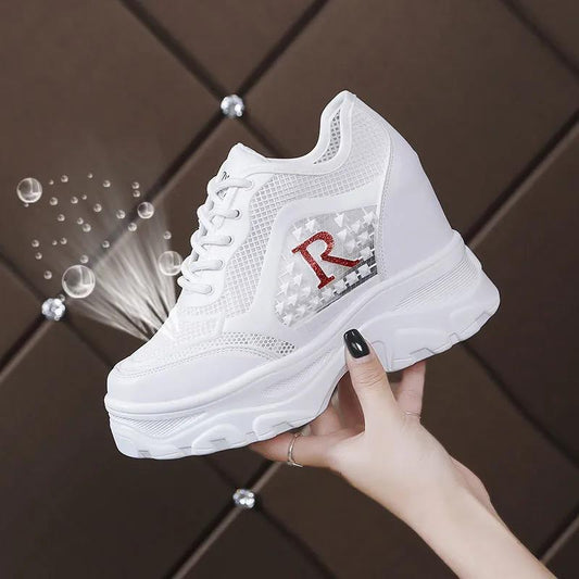 Sneakers Women's White Shoes To Increase The Height of The Spring and Summer Breathable Mesh Shoes