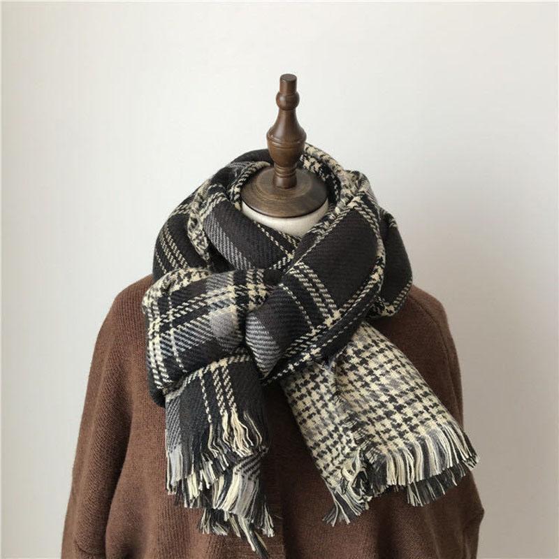 Autumn and Winter Ladies Scarf Retro Red Plaid Scarf Thick Korean Version of Tassel Scarf Shawl