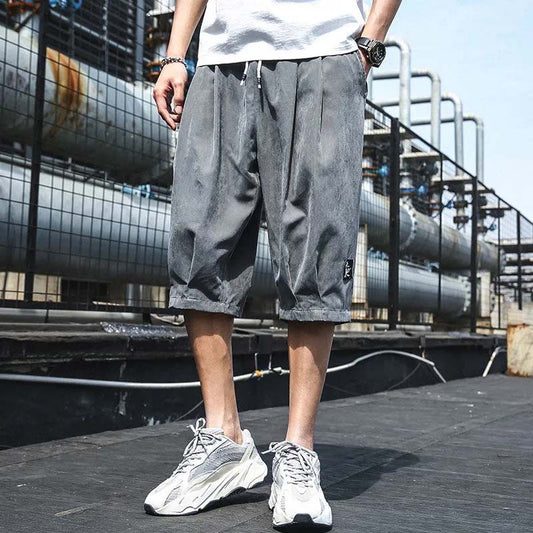 Men's Five-point Shorts Men's Outer Wear Summer Trend Leisure Sports Tide Brand Outer Wear Loose Straight Ice Silk Cropped Pants