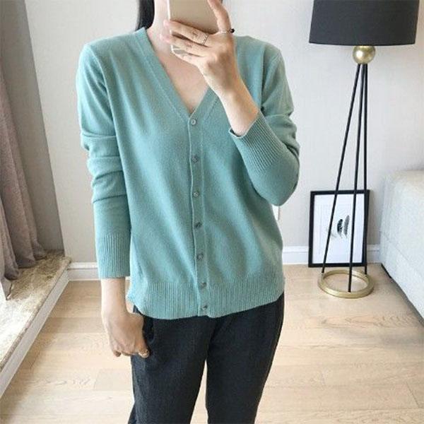 Spring and Autumn Cardigan Sweater Knit Short Loose Loose Top V-neck Female Jacket