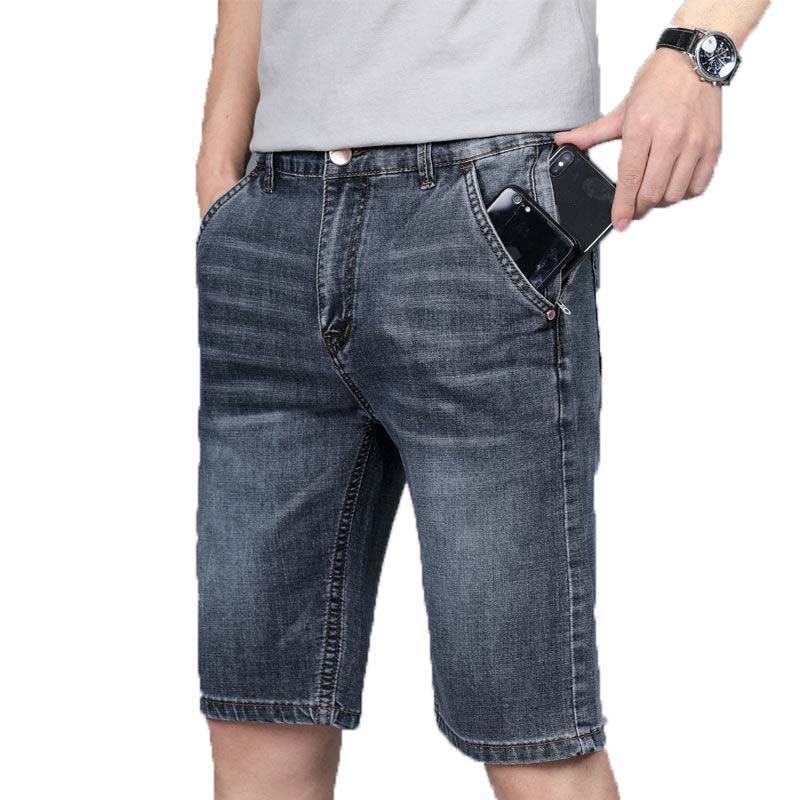 Summer Denim Shorts Men's Five-point Pants Thin Loose Straight Leg Men's Stretch Casual Breeches