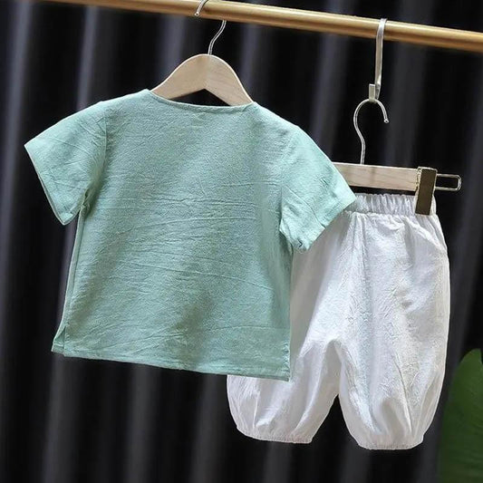 Children's Summer Thin Suit Boys Short-sleeved Shorts Two-piece Baby Cotton and Linen Breathable and Comfortable Summer Clothes