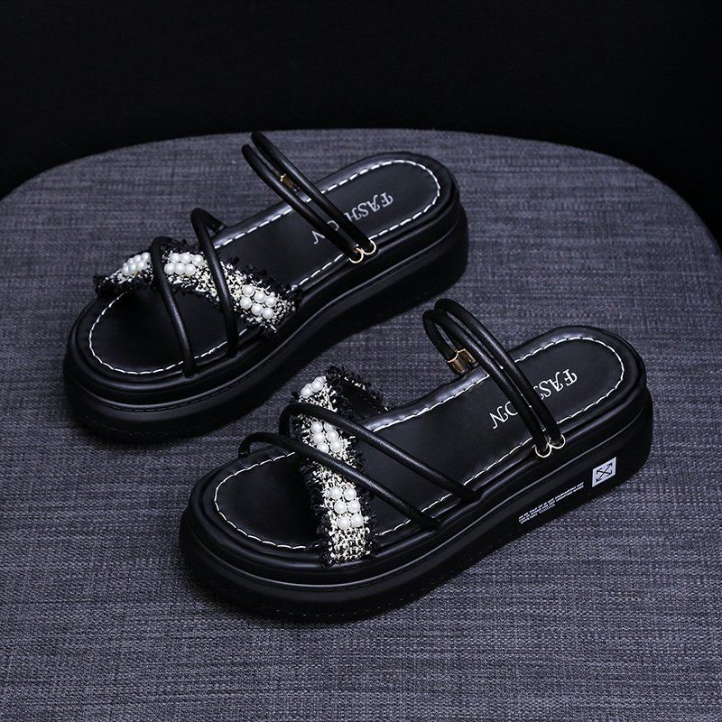 Two Wear Women's Summer Sandals All-match Thick-soled Height-increasing Shoes Fashion Students Wear Sandals and Slippers Outside