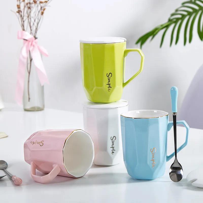 Nordic Female Student Korean Mug Simple Coffee Cup Office Ceramic Cup Home Use Cup with Lid