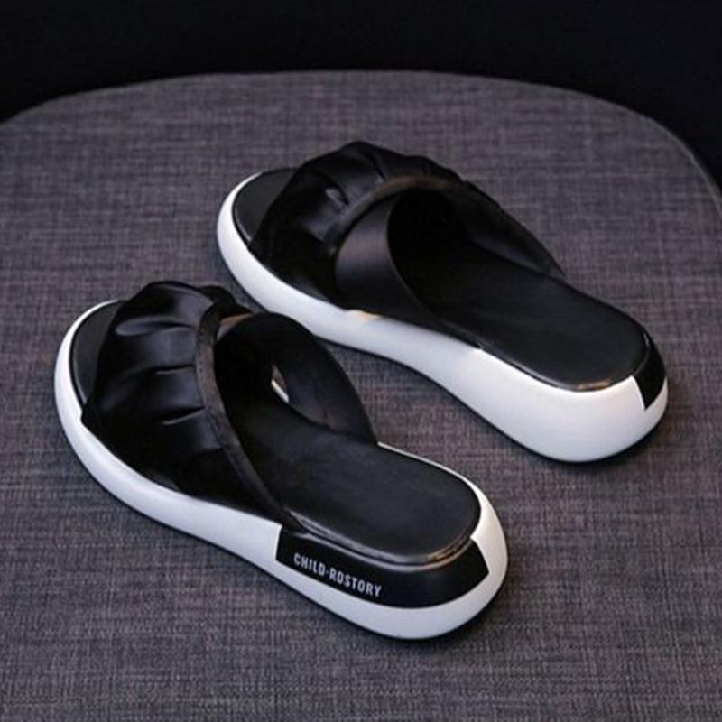 Summer Fashion Korean Version of All-match Flat Sandals Non-slip Soft Bottom Ruffled Outer Wear Simple High-top Slippers