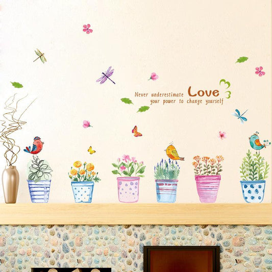 Creative decorative PVC film removable hand-painted potted plants wallpaper flower sticker poster