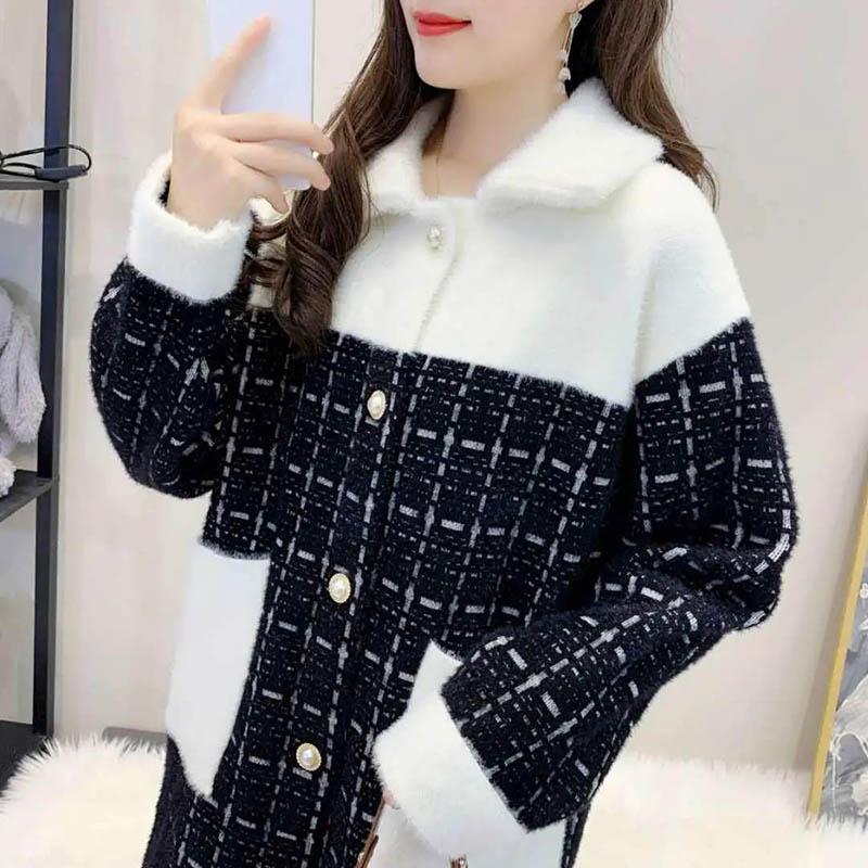 Student Spring and Autumn Woolen Coat with Mink Fleece