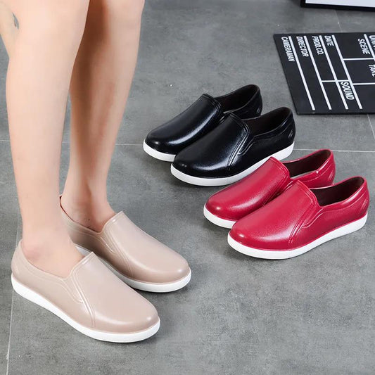 Spring Autumn Casual Non-slip Rubber Shoes Women's Low-top Flat Wear-resistant Rain Shoes Solid Color Large Size Waterproof Working Single Shoes