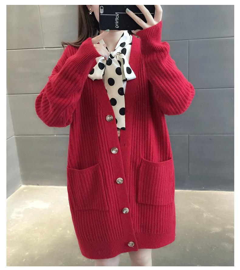 Sweater Coat Women's Winter Korean-style Loose-Fit Mid-length Outdoor Knitted Cardigan