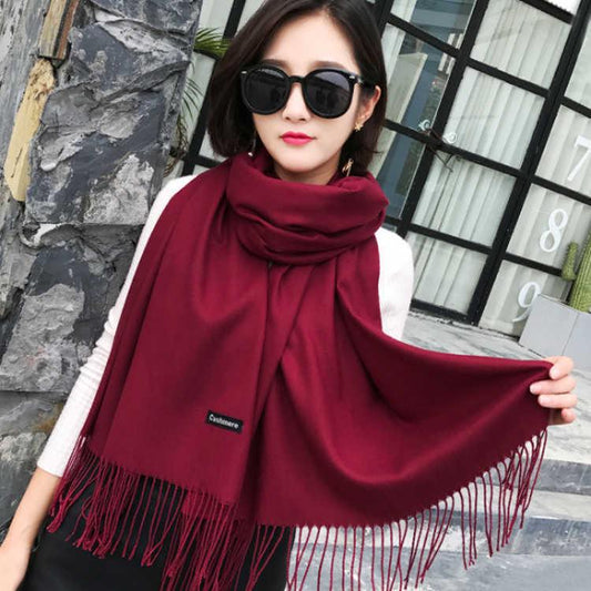 Women Solid Color Cashmere Scarves with Tassel Lady Long Scarf  Female Shawl Men Scarf