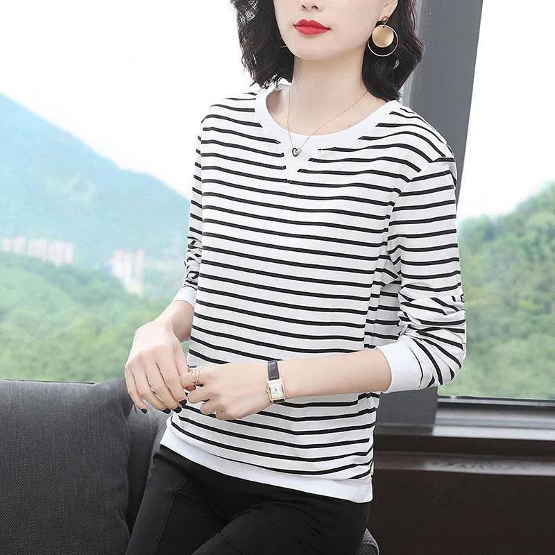 Striped T-shirt Women Autumn Long Sleeve Casual Baggy Tshirts Shirt Ladies Tops Pullover