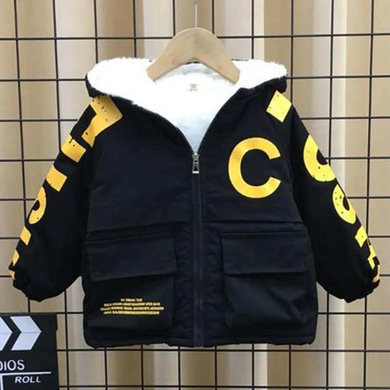 Boy's Padded Jacket Winter Clothes Baby Plus Fleece Coat Handsome Small Children's Jacket Trendy Cute Overcoming Hooded Down Jackets