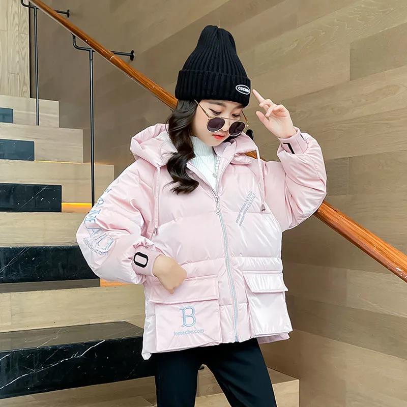 Girls' Winter Padded Down Jacket Bright Leather Disposable Light Cotton Clothing Short Thermal Padded Jacket