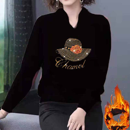 Long-sleeved T-shirt Women's Autumn and Winter Models Plus Velvet Bottoming Shirt Double-sided German Velvet Mother Wear All-match