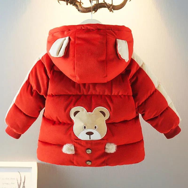 Boy's Padded Jacket New Girl's Padded Jacket Baby Winter Clothes Thick Velvet Mid-length Baby Child Warm Cotton Coat