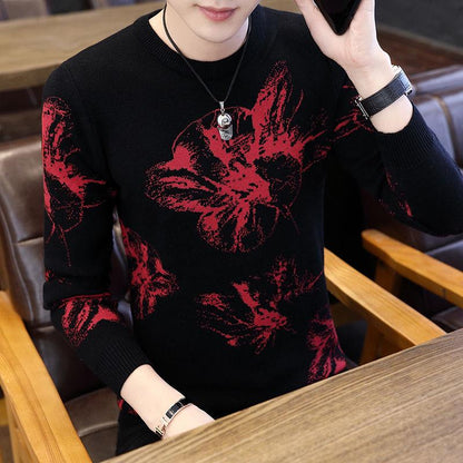 2019 Autumn Winter Mens Sweaters Casual Print O-neck Pullover Men Brand Slim Fit Cotton Sweater