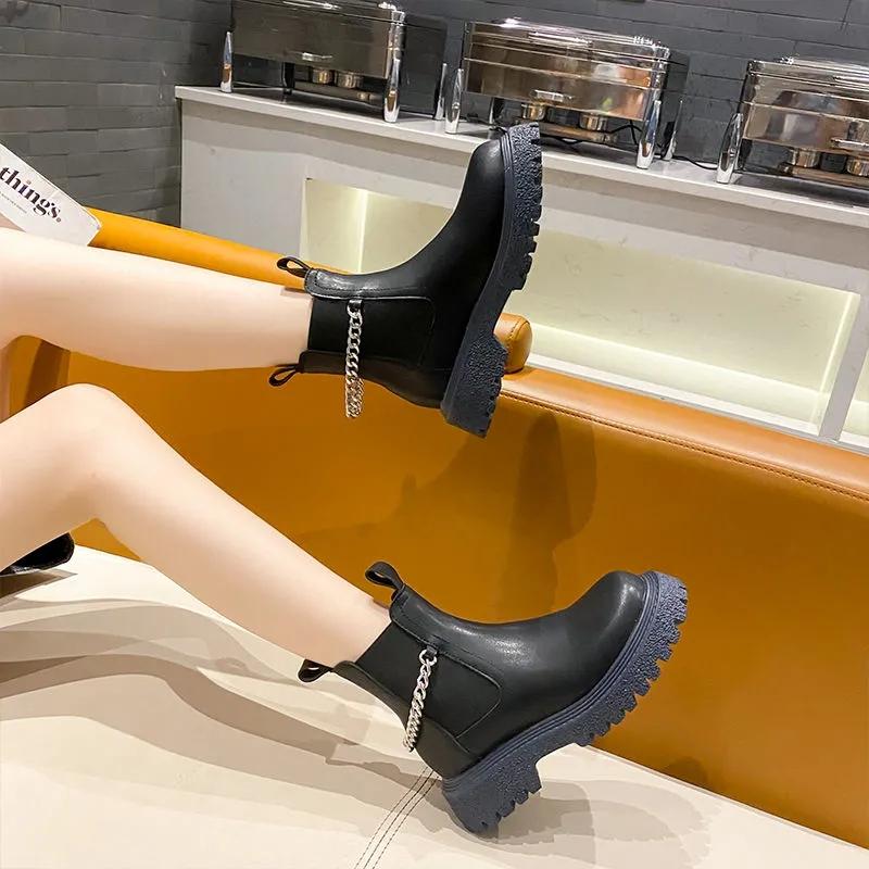 Chelsea Boots Martin Boots Women's Short Boots Spring and Autumn Single Boots Thick-soled British Style Boots Smoke Tube Boots