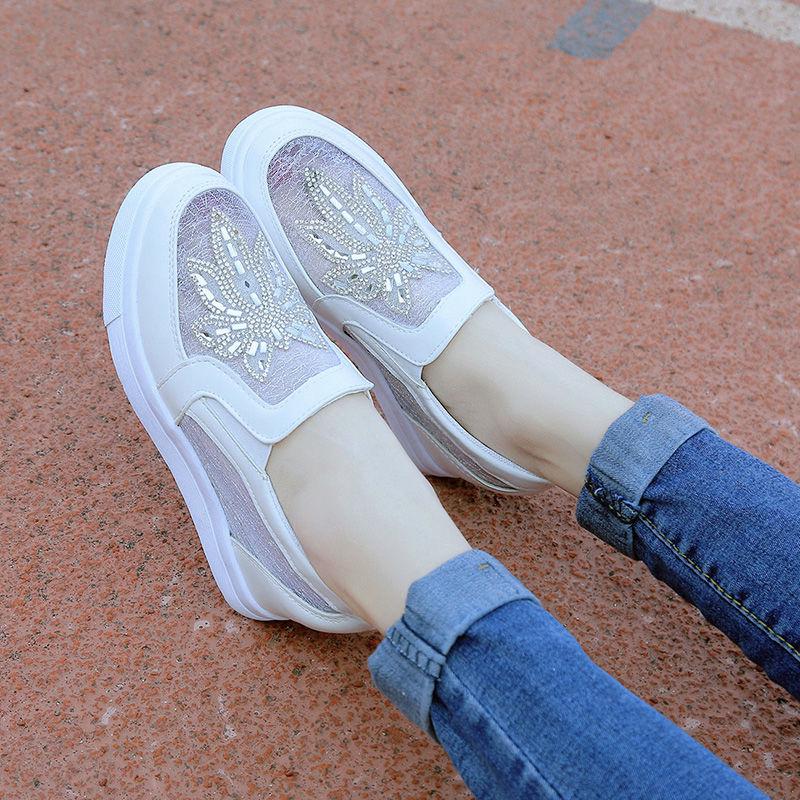 Women's Wedge Sneakers Casual Increased Hollow Breathable Mesh  Sequins Sneakers Women's Platform  Shoes