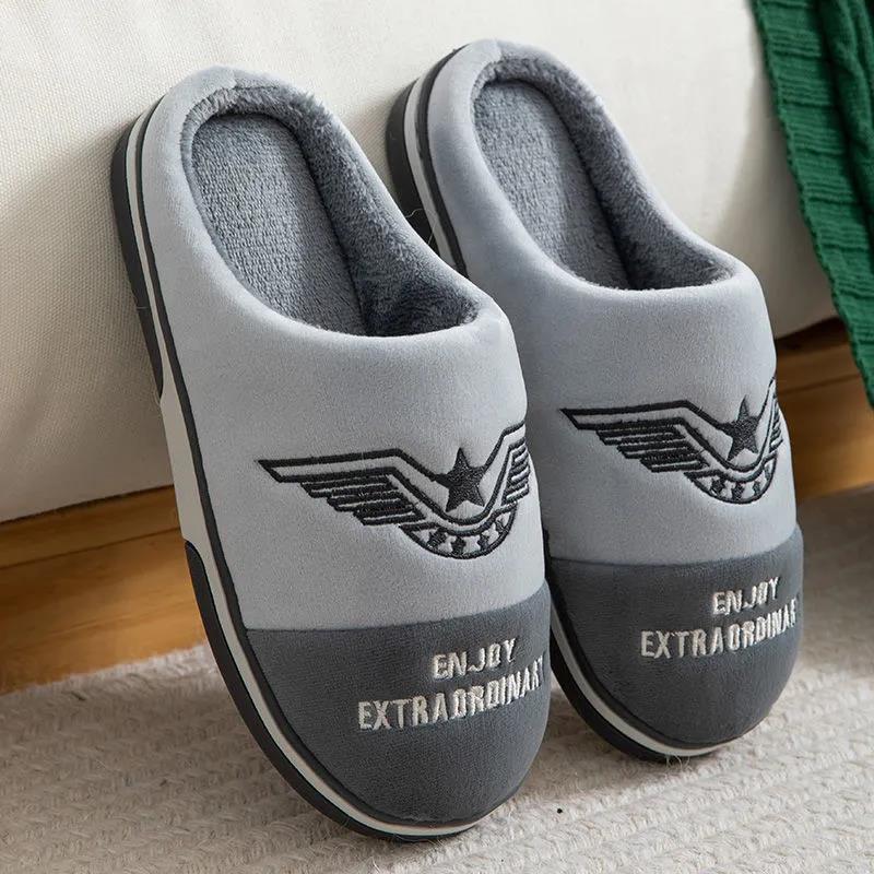 Large Size Cotton Slippers Winter Lovers Thicken Plus Velvet Home Shoes Non-slip Student Warm Shoes