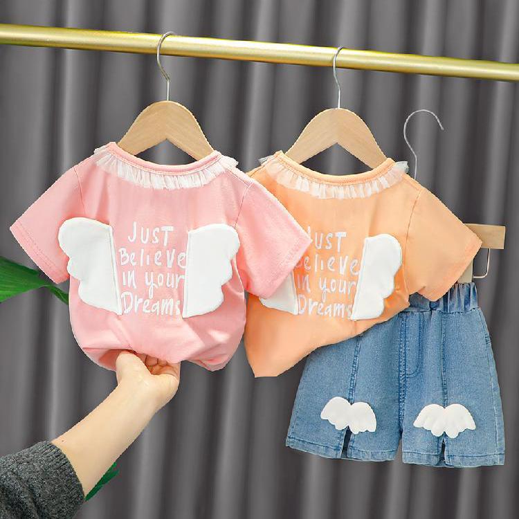 2PCS Children Clothing Set Spring Summer Baby Girls and Boys Suits Printing Short Sleeve Wing Tops + Pants Clothing Set for Girl and Boy