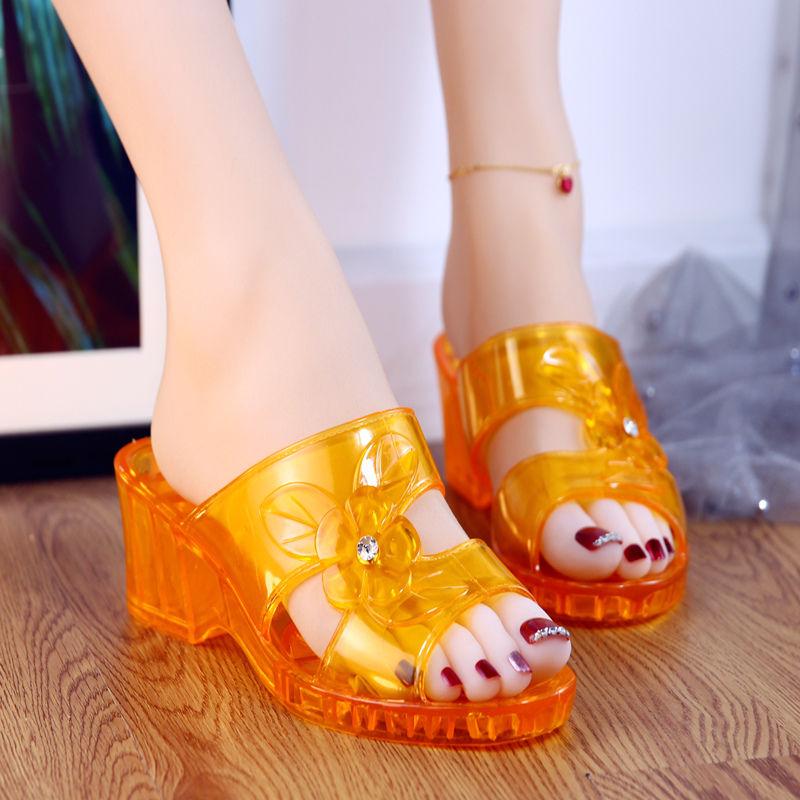 Women's Slippers for Summer Non-slip Ladies Slippers Crystal Plastic Household Soft Sandals Shoes