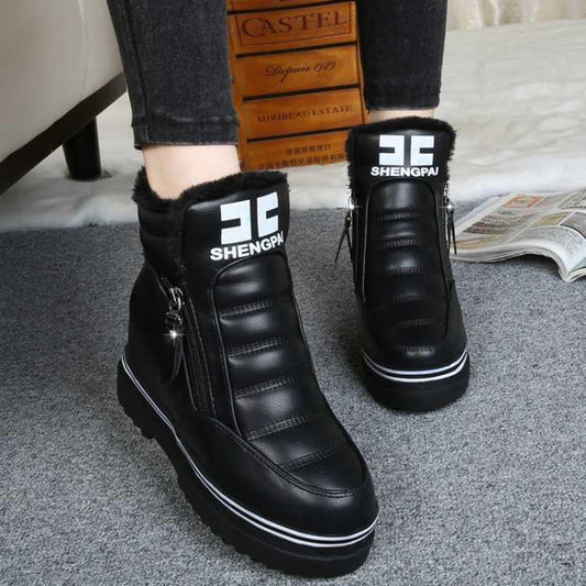 Women's Snow Boots  Ladies Warm Ankle Boots Winter Zipper Pu Leahter Wedge Short Boots