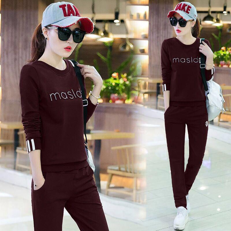 Spring and Autumn Women 2pcs set Wild Long Sleeve Casual Sweatshirt Set Large Size