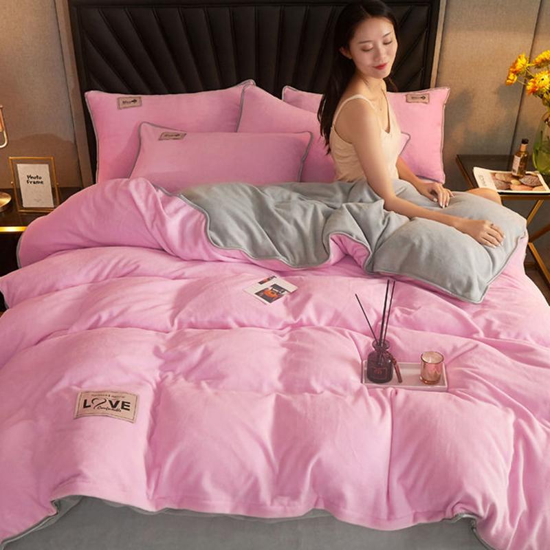 Thickened Milk Quilt Cover Double-sided Flannel Bedding Crystal Quilt Cover Pillowcase Bedding