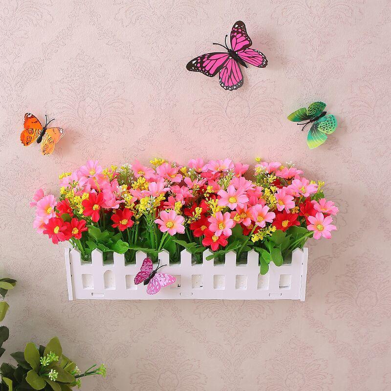 Simulation Fake Flower Plastic Flower Fence Floral Set Wall Hanging Flower Basket Simulation Green Grass Small Potted Ornaments