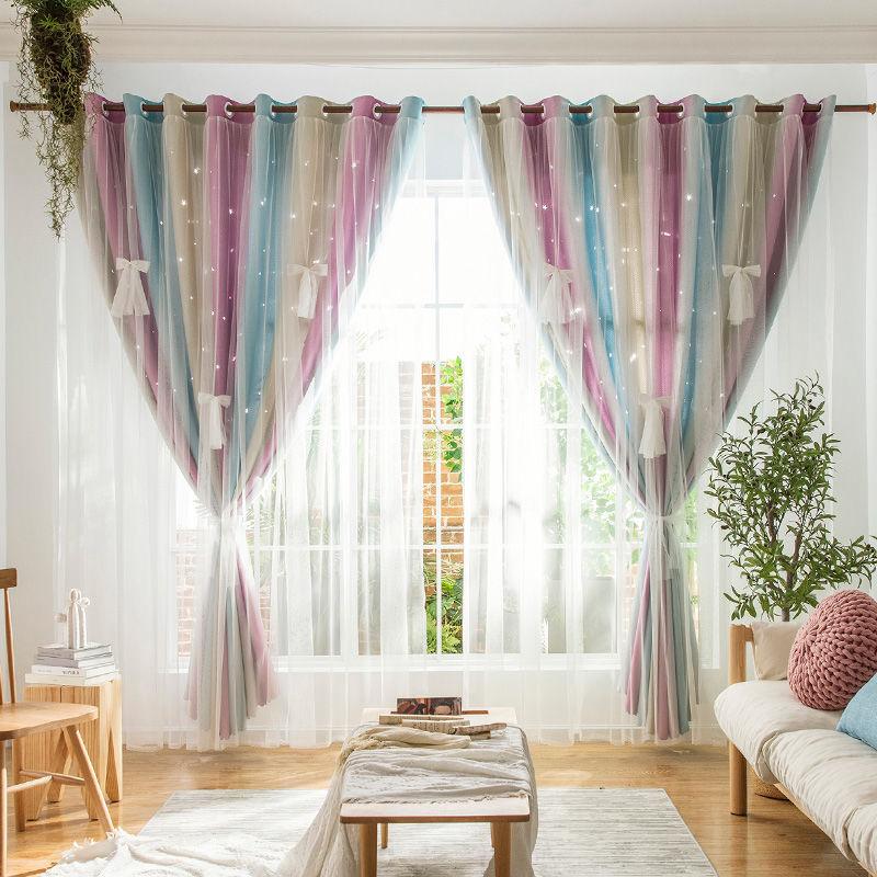 Curtain Finished Living Room Bedroom Shading Dream Romantic Hollow Star Idyllic Princess Wind Floor Shade Cloth (1 piece)