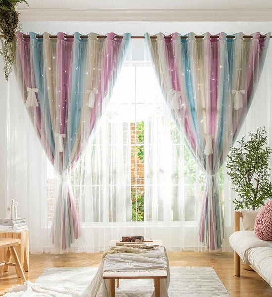 Curtain Finished Living Room Bedroom Shading Dream Romantic Hollow Star Idyllic Princess Wind Floor Shade Cloth (1 piece)