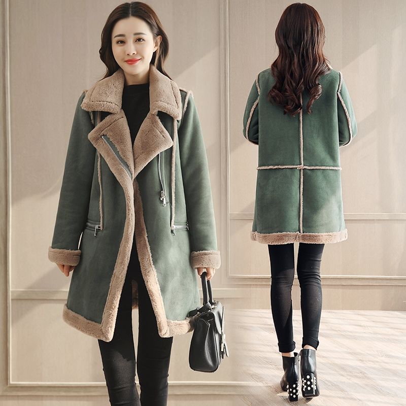 Suede Cotton Coat Winter Korean Version of Loose Thick Fur Lamb Fur Coat Female Mid-length Coat