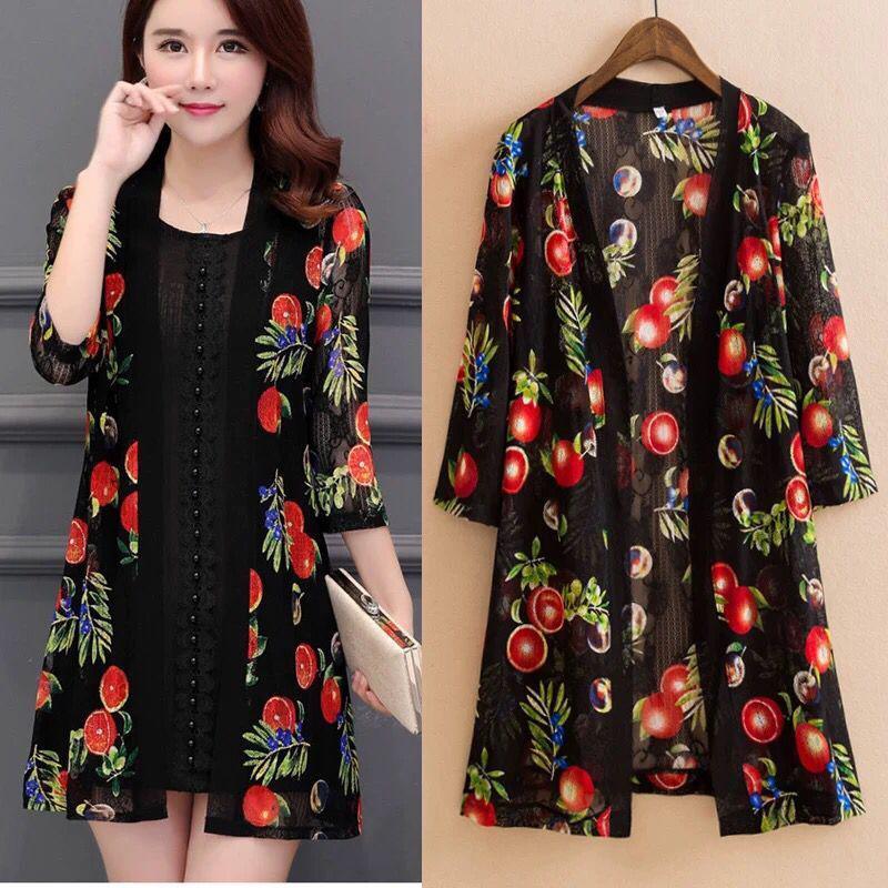 1PCS SPring and Summer Chiffon Cardigan Women's Coat Sun Protection Loose Print Shawl Plus Size M-XXXXXL