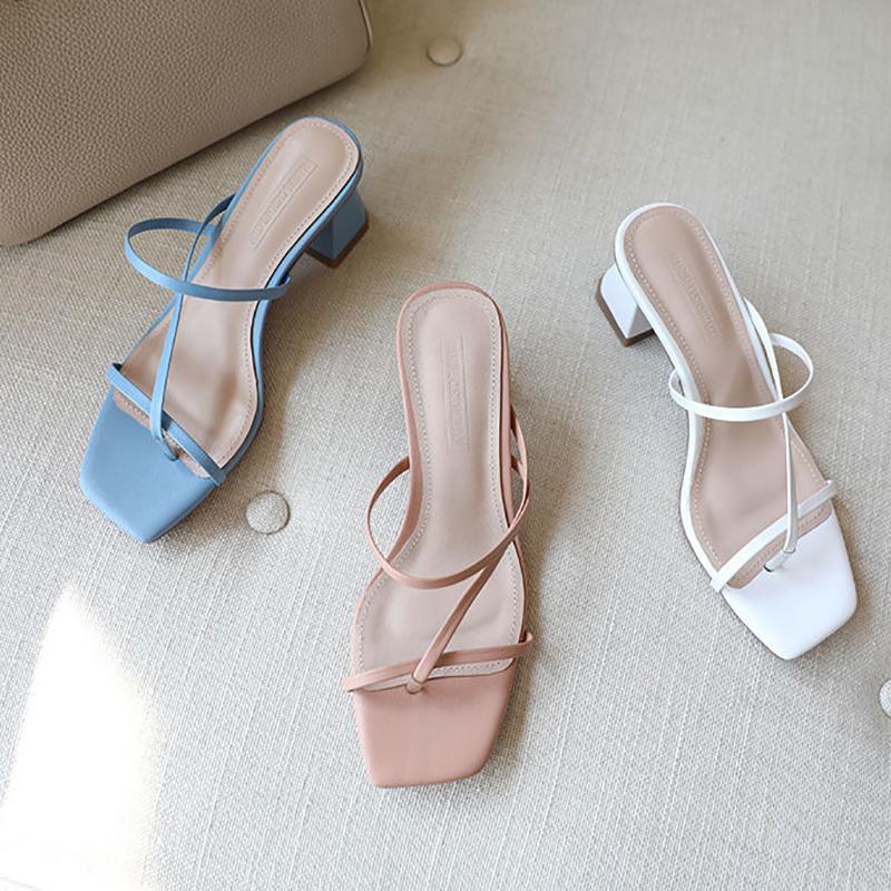 Sandals Wear Soft Leather Thick-heeled Sandals with A Mid-heel Fairy Gentle Wind Flip Flops