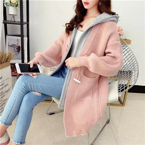 Autumn and Winter Fashion Simple Sweater Casual Cardigan Ins Style Top Mid-length Loose Female Jacket