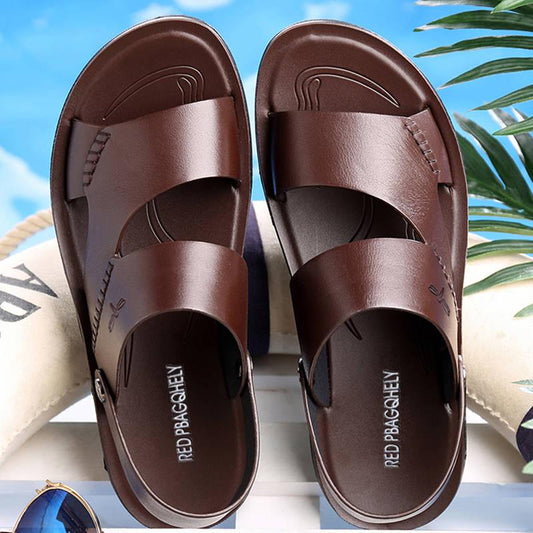 Sandals Men's Summer Dual-use Soft Bottom Breathable Slipper Casual Non-slip Leather Beach Shoes Men