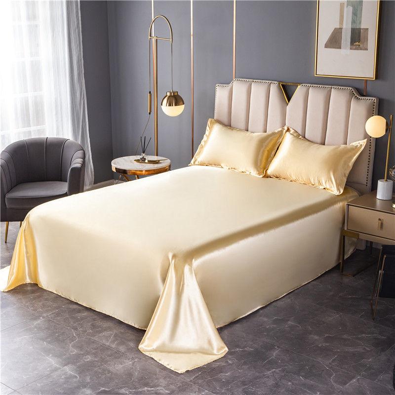 1.8m/2m Queen King Bed Sheet Summer Washable Ice Silk Sheets Silky Bedding